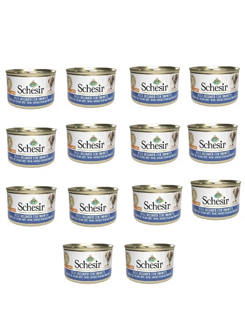 Schesir Dog Wet Food Ocean Fish with Tuna 85g Pack of 14 | Natural Premium Small Dog Meal in Velvety Sauce with Sustainable Fish & High Protein Nutrition - Image 1